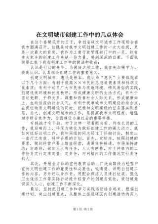 2024年在文明城市创建工作中的几点体会