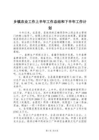 2024年乡镇农业工作上半年工作总结和下半年工作计划