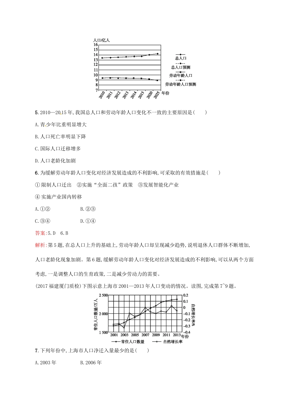 （福建专用）高考地理一轮复习 第七章 人口的变化 课时规范练16 人口数量的变化与人口合理容量 新人教-新人教高三地理试题_第3页