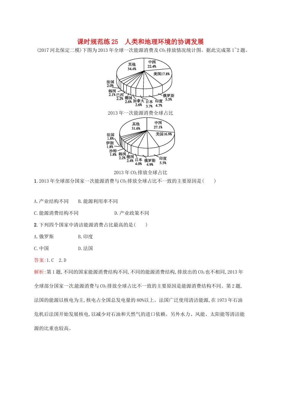 （福建专用）高考地理一轮复习 第十二章 人类和地理环境的协调发展 课时规范练25 人类和地理环境的协调发展 新人教-新人教高三地理试题_第1页