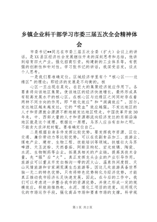 2024年乡镇企业科干部学习市委三届五次全会精神体会