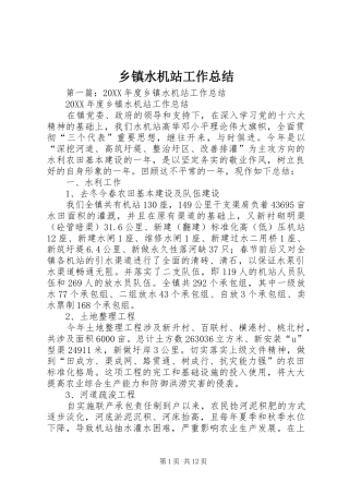 2024年乡镇水机站工作总结