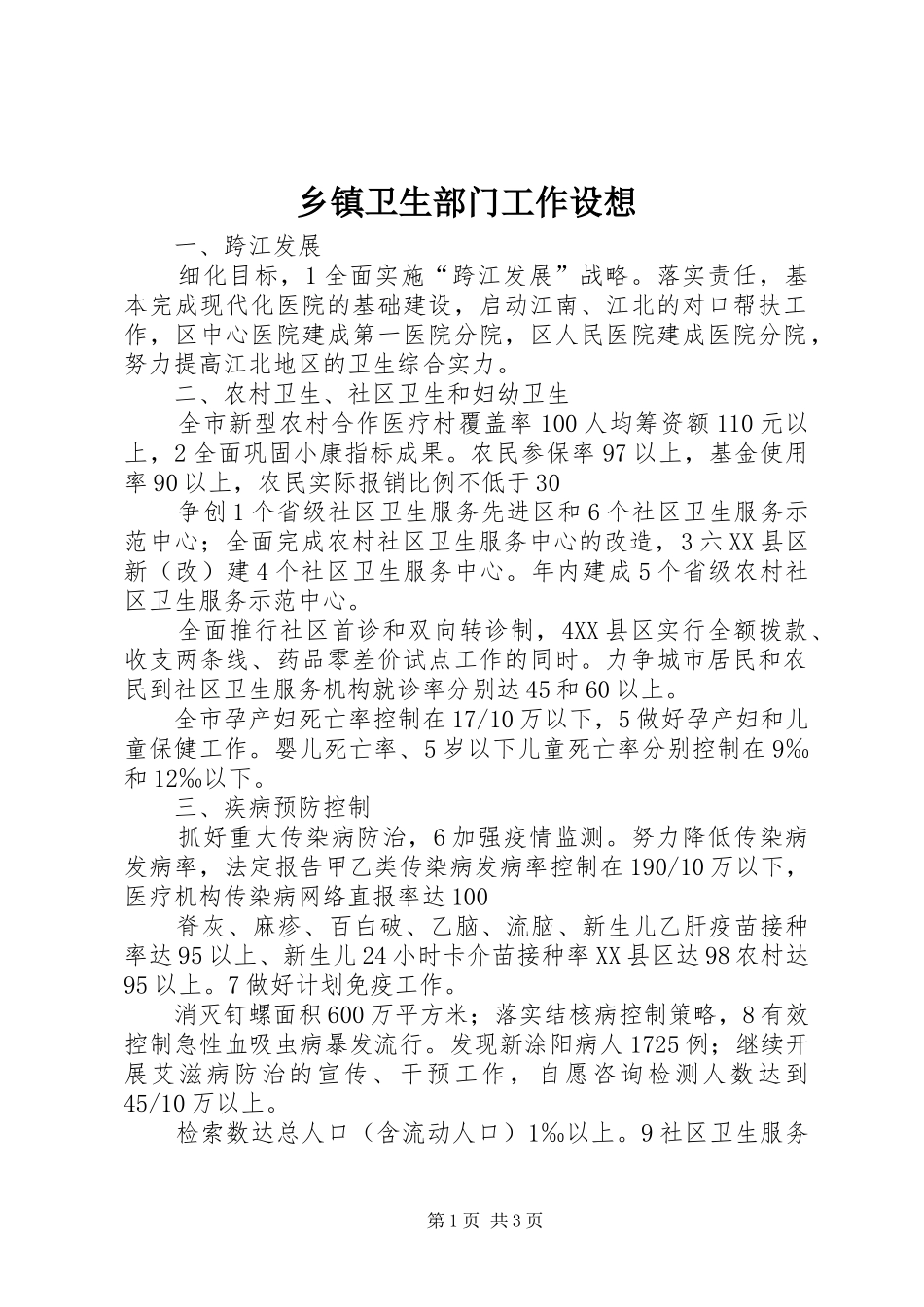 2024年乡镇卫生部门工作设想_第1页
