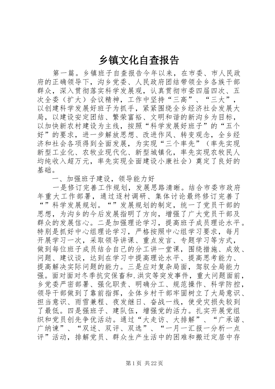 2024年乡镇文化自查报告_第1页