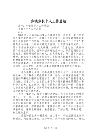 2024年乡镇乡长个人工作总结