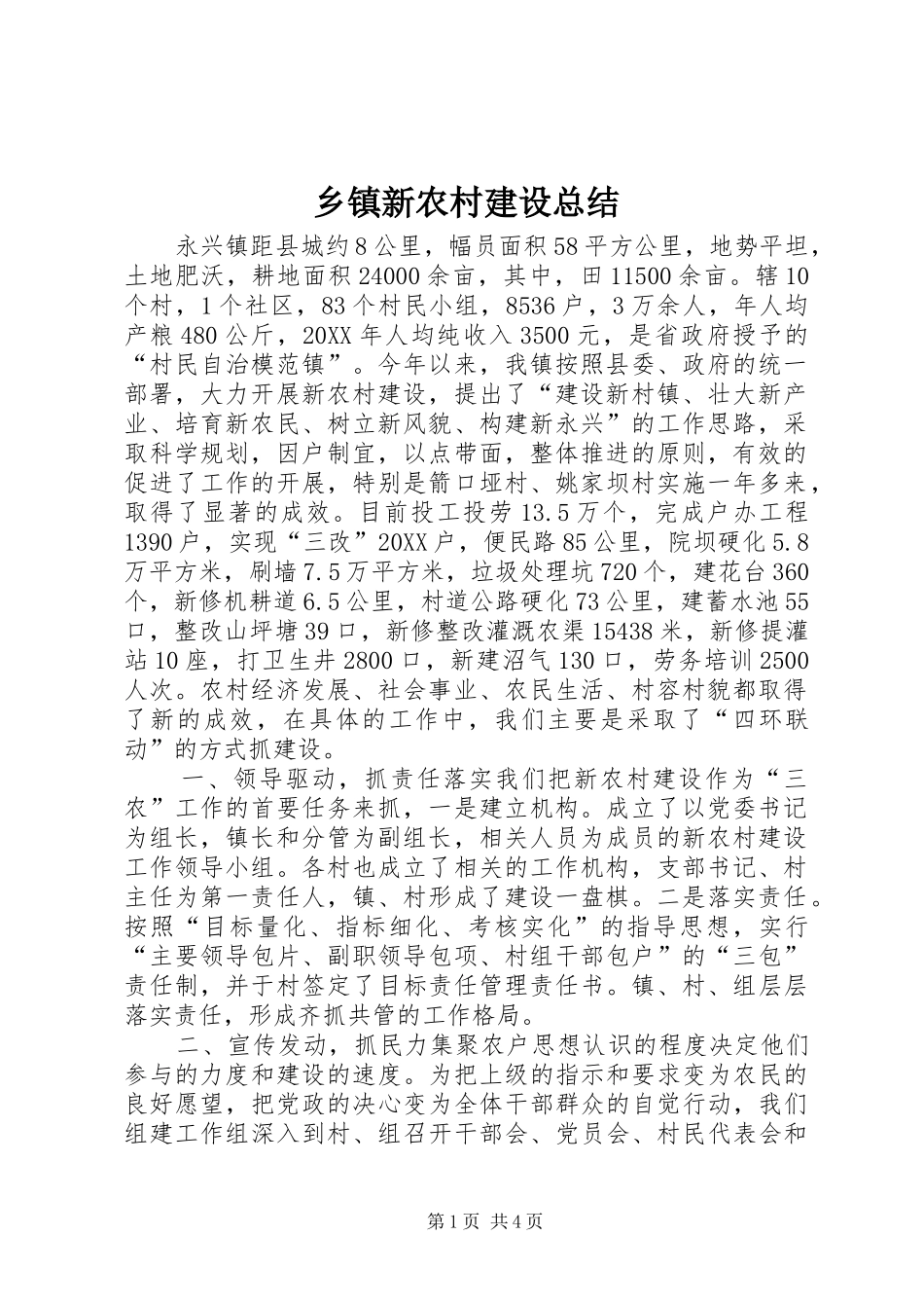 2024年乡镇新农村建设总结_第1页