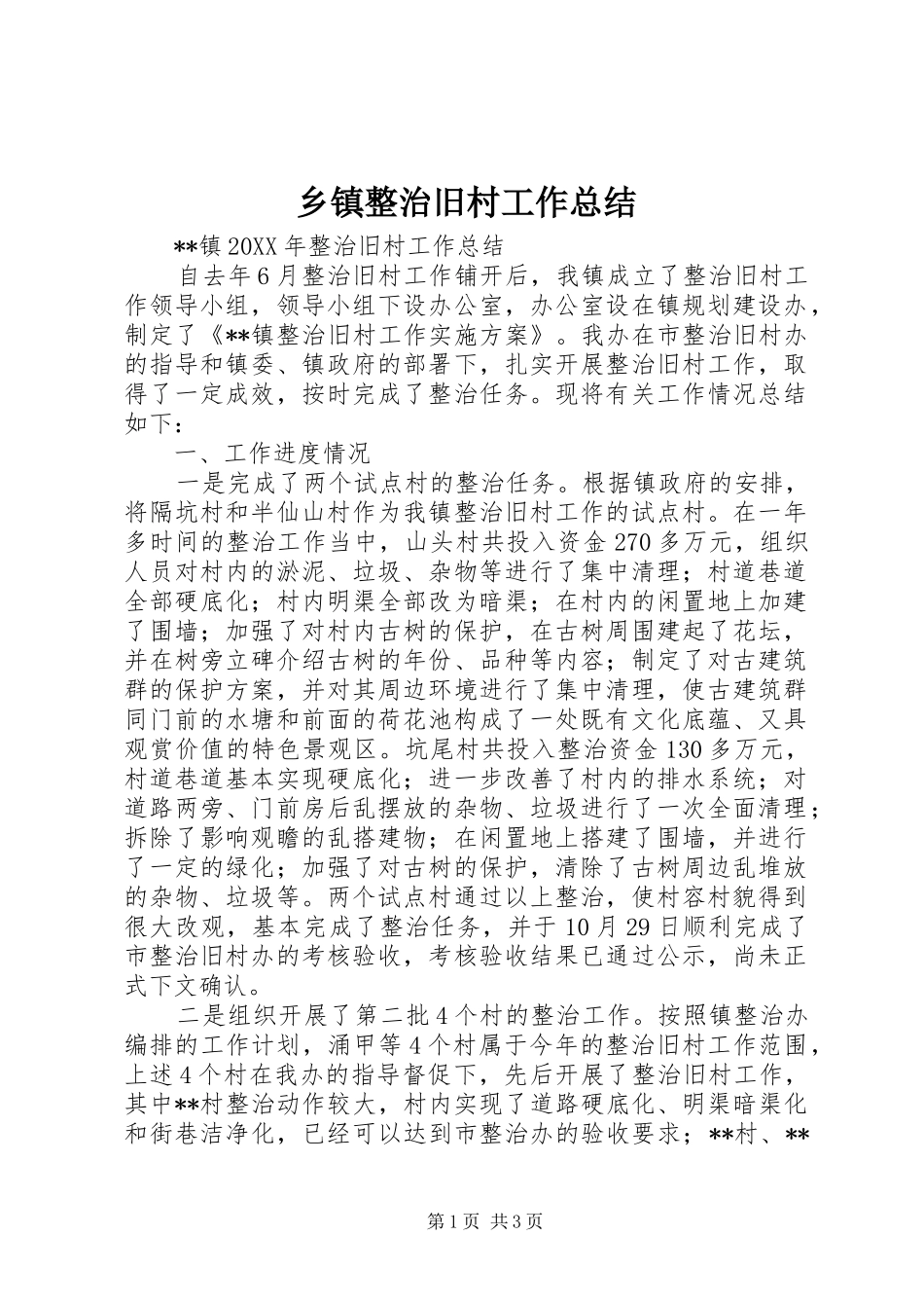 2024年乡镇整治旧村工作总结_第1页