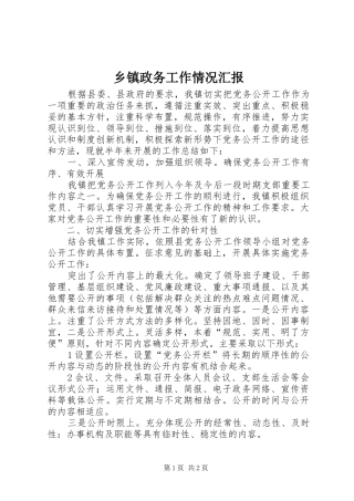 2024年乡镇政务工作情况汇报