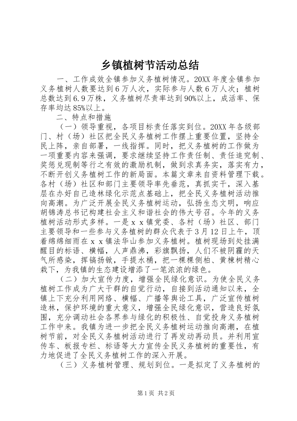 2024年乡镇植树节活动总结_第1页