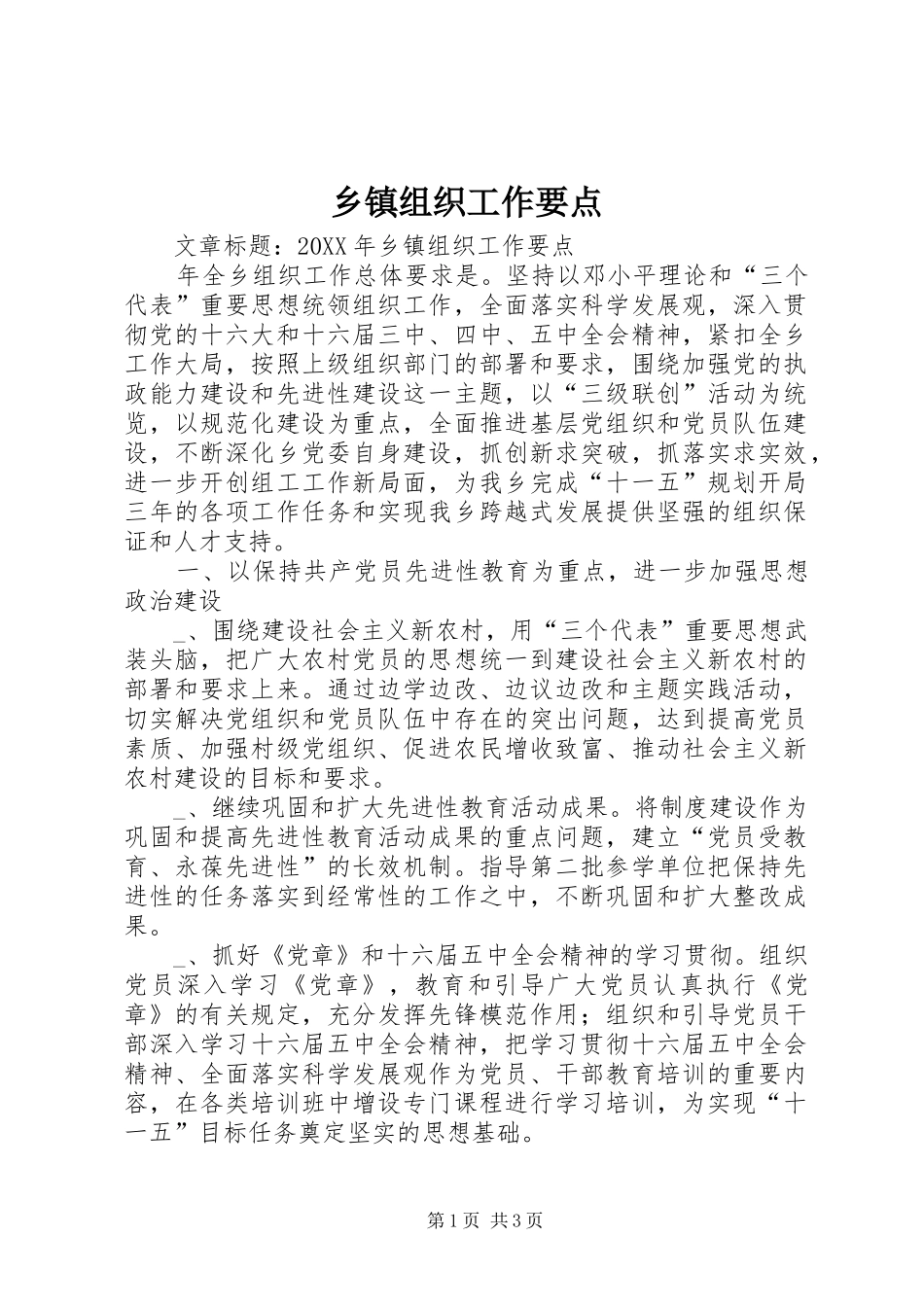 2024年乡镇组织工作要点_第1页