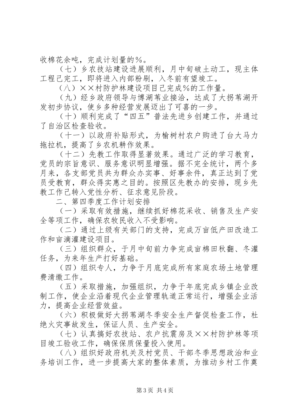 2024年乡政府年第三季度工作总结及第四季度工作计划_第3页