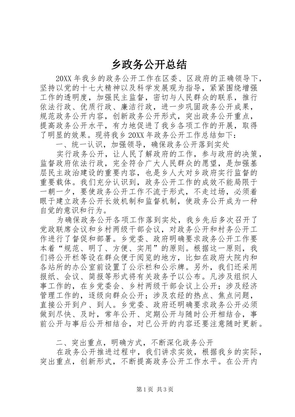 2024年乡政务公开总结_第1页