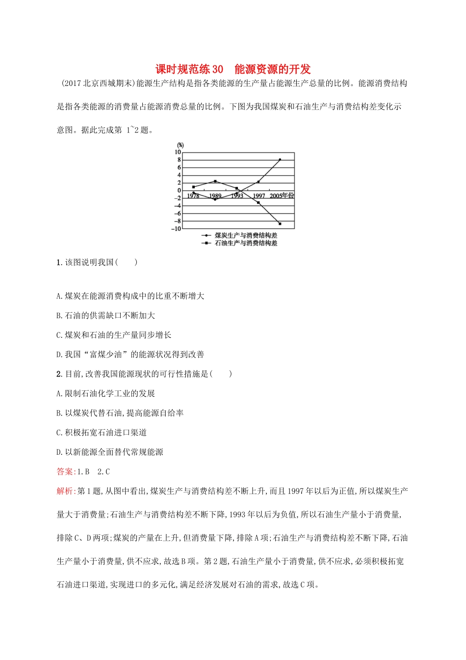 （福建专用）高考地理一轮复习 第十五章 区域自然资源综合开发利用 课时规范练30 能源资源的开发 新人教-新人教高三地理试题_第1页