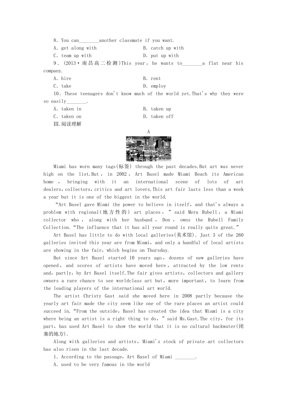 （湖北卷）高中英语 Unit 1　A land of diversity　Using Language课时作业（含答案，分析）新人教教版选修8_第2页