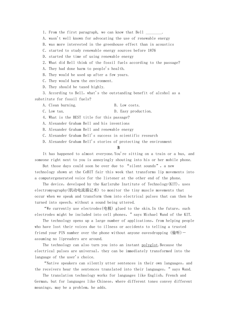 （湖北卷）高中英语 Unit 3 Inventors and inventions Using Language课时作业 新人教版选修8_第3页