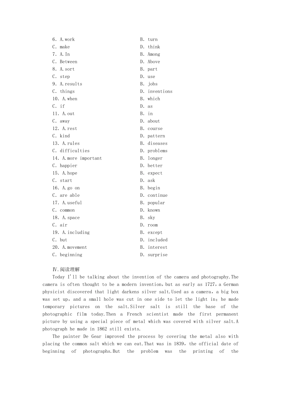 （湖北卷）高中英语 Unit 3 Inventors and inventions Warming Up & Reading课时作业 新人教版选修8_第3页