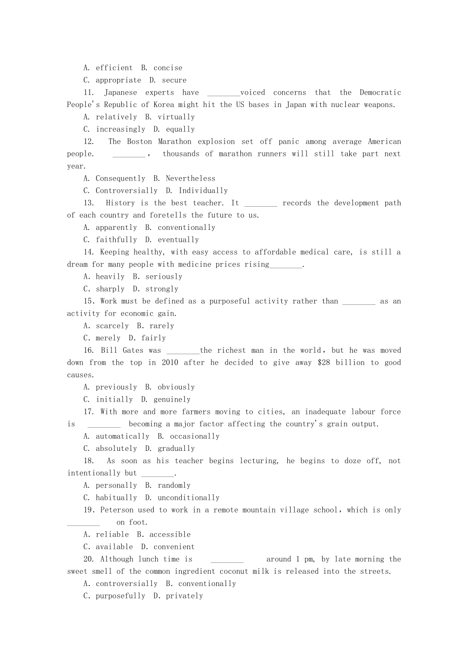 （湖北专用）（新课标）高考英语二轮复习作业手册 专题限时集训4 形容词与副词(一)_第2页