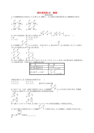 （福建专用）高考数学一轮复习 课时规范练48 椭圆 理 新人教A-新人教A高三数学试题