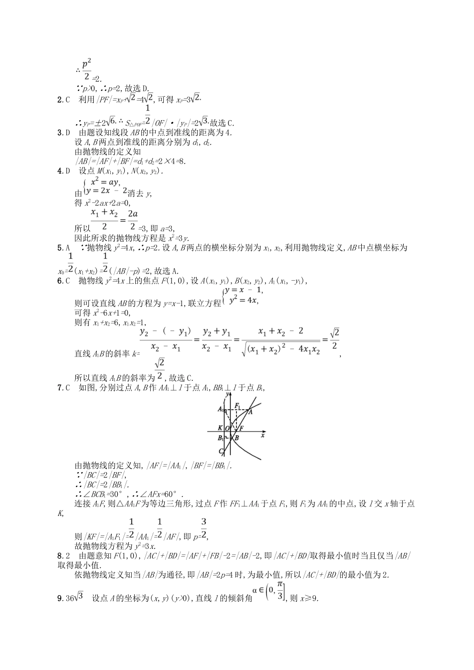 （福建专用）高考数学一轮复习 课时规范练50 抛物线 理 新人教A-新人教A高三数学试题_第3页