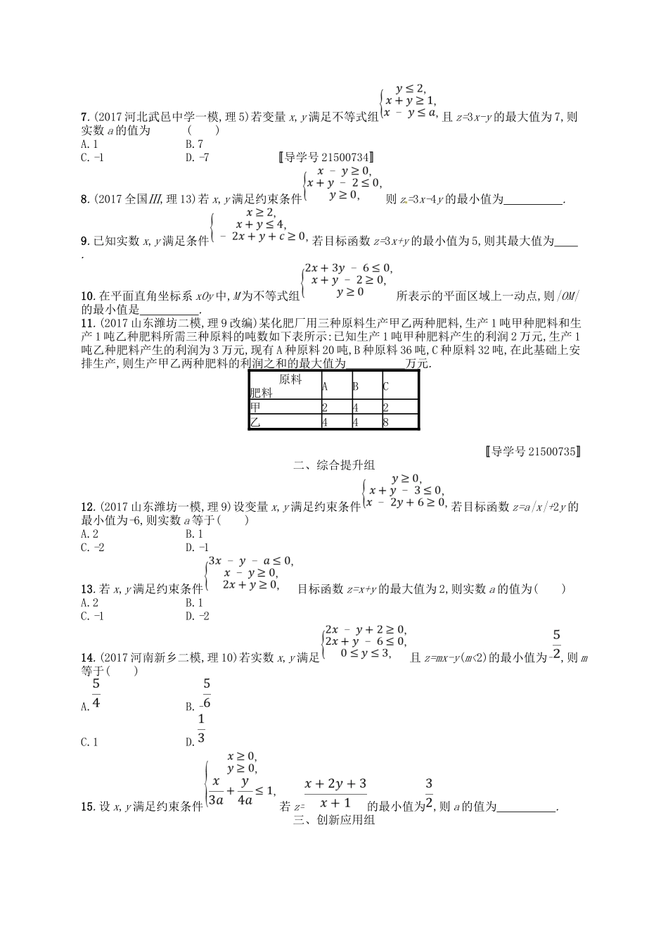 （福建专用）高考数学总复习 第七章 不等式、推理与证明 课时规范练32 二元一次不等式（组）与简单的线性规划问题 理 新人教A-新人教A高三数学试题_第2页
