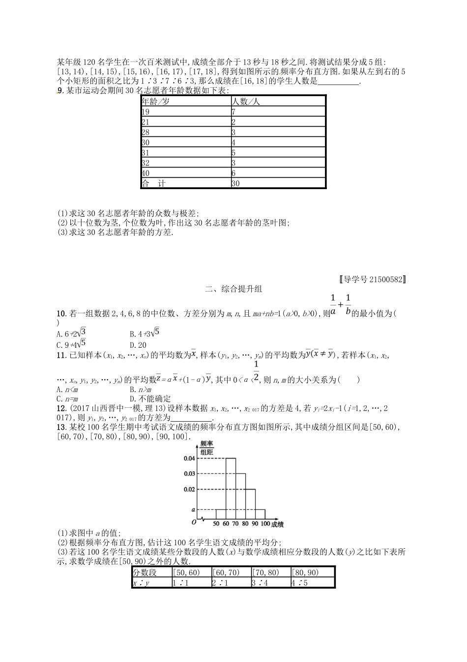 （福建专用）高考数学总复习 第十章 算法初步、统计与统计 课时规范练53 用样本估计总体 理 新人教A-新人教A高三数学试题_第2页