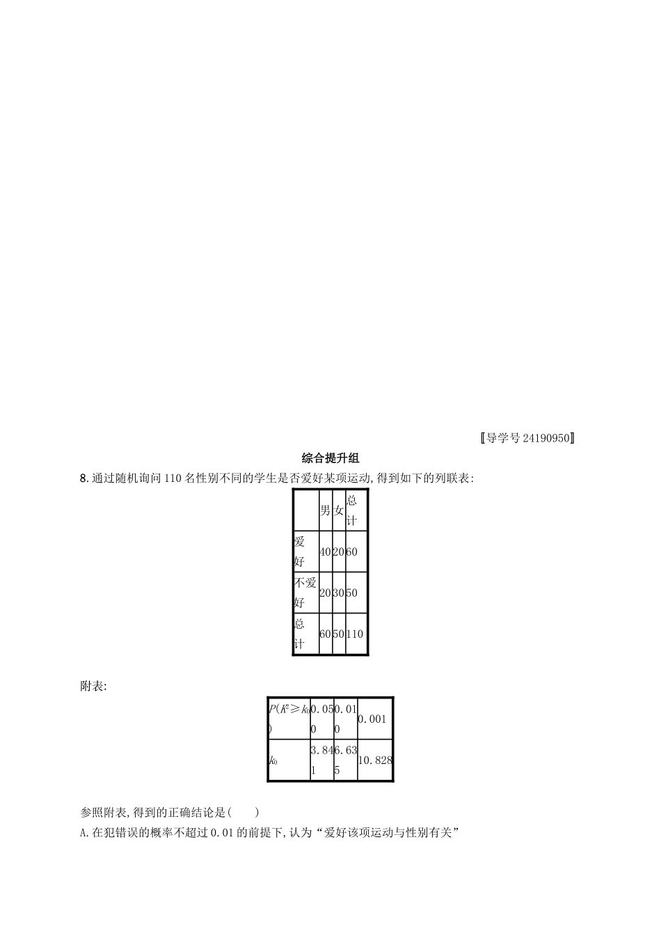 （福建专用）高考数学总复习 课时规范练50 变量间的相关关系、统计案例 文 新人教A-新人教A高三数学试题_第3页