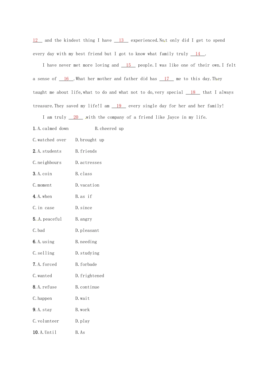 （福建专用）高考英语一轮复习 课时规范练1 Unit 1 Friendship 新人教必修1-新人教高三必修1英语试题_第3页