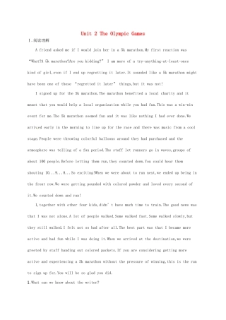 （福建专用）高考英语一轮复习 课时规范练7 Unit 2 The Olympic Games 新人教必修2-新人教高三必修2英语试题