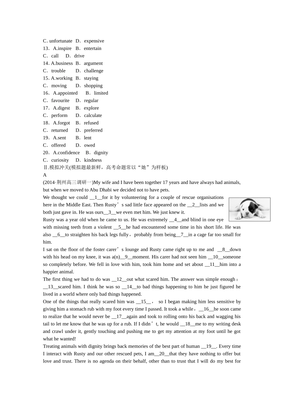 （湖北专用）高考英语二轮复习 专题限时检测（九）完形填空之记叙文体（一）_第2页