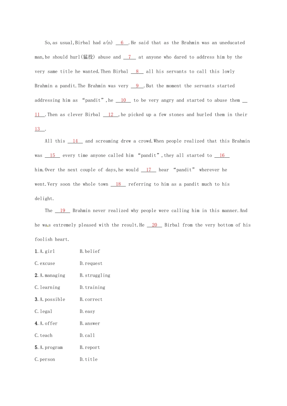 （福建专用）高考英语一轮复习 课时规范练9 Unit 4 Wildlife protection 新人教必修2-新人教高三必修2英语试题_第3页