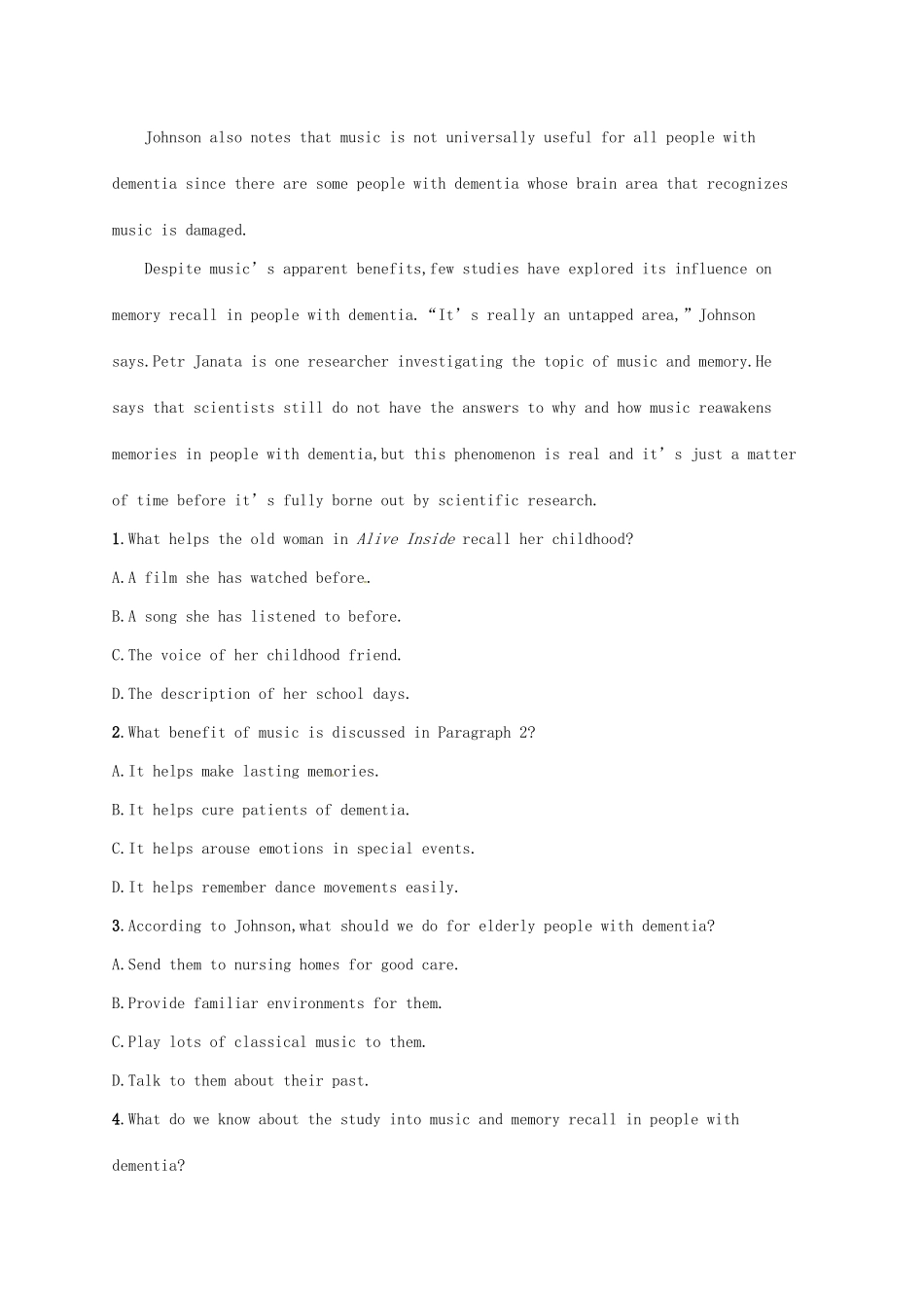 （福建专用）高考英语一轮复习 课时规范练10 Unit 5 Music 新人教必修2-新人教高三必修2英语试题_第2页