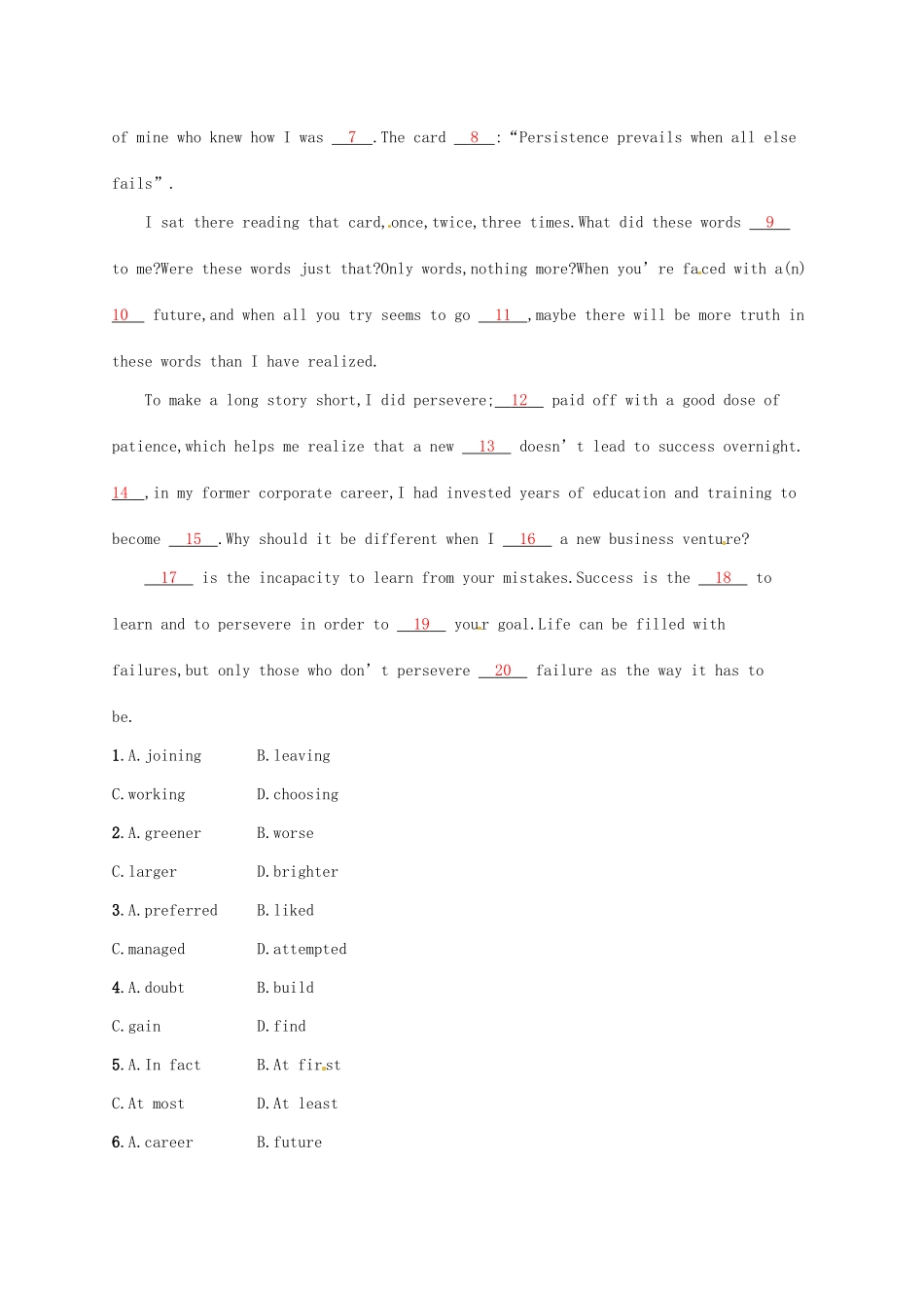 （福建专用）高考英语一轮复习 课时规范练11 Unit 1 Festivals around the world 新人教必修3-新人教高三必修3英语试题_第3页