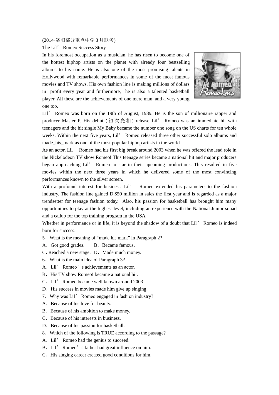 （湖北专用）高考英语二轮复习 专题限时检测（十六）阅读理解之人物故事类_第2页