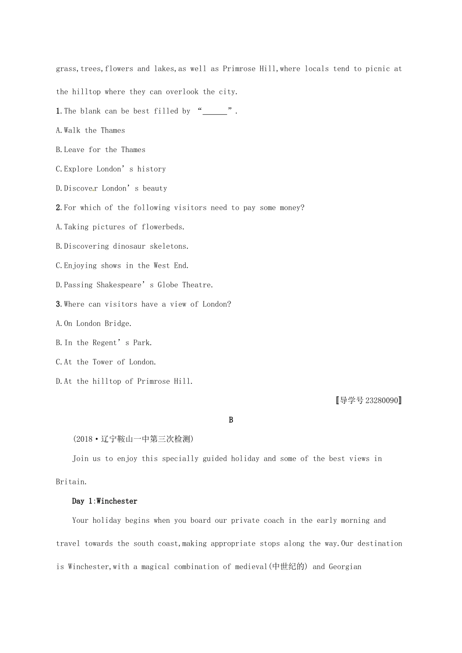 （福建专用）高考英语一轮复习 课时规范练22 Unit 2 The United Kingdom 新人教必修5-新人教高三必修5英语试题_第2页