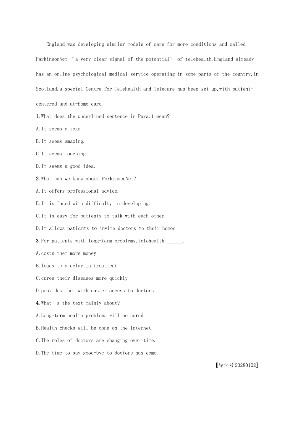 （福建专用）高考英语一轮复习 课时规范练25 Unit 5 First aid 新人教必修5-新人教高三必修5英语试题_第2页