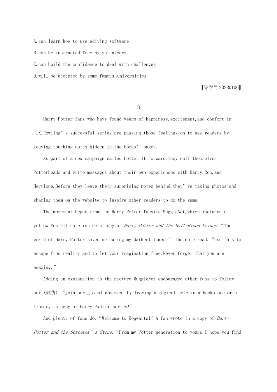 （福建专用）高考英语一轮复习 课时规范练26 Unit 1 Art 新人教选修6-新人教高三选修6英语试题_第3页