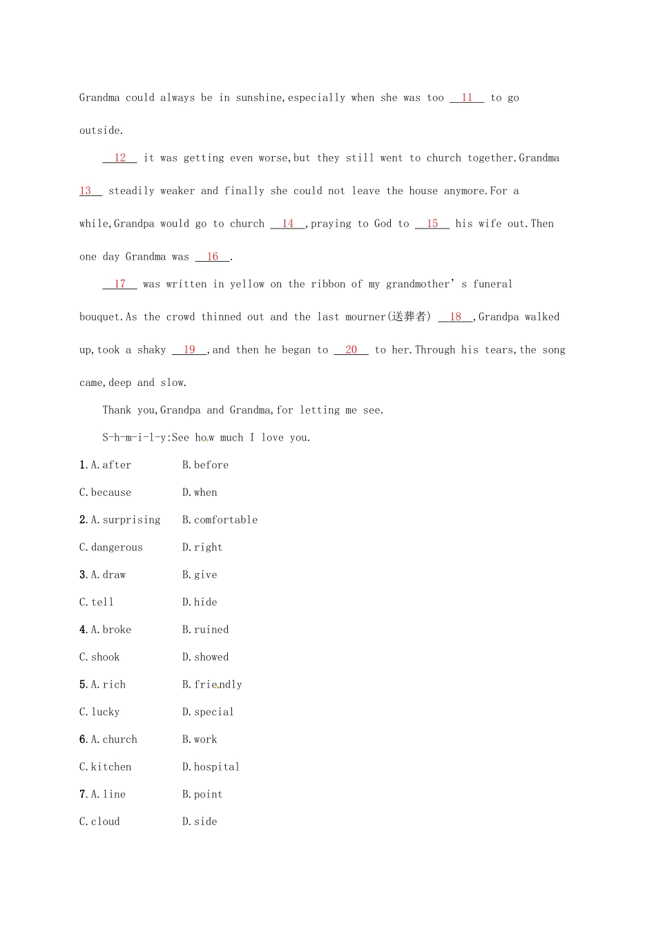 （福建专用）高考英语一轮复习 课时规范练27 Unit 2 Poems 新人教选修6-新人教高三选修6英语试题_第3页