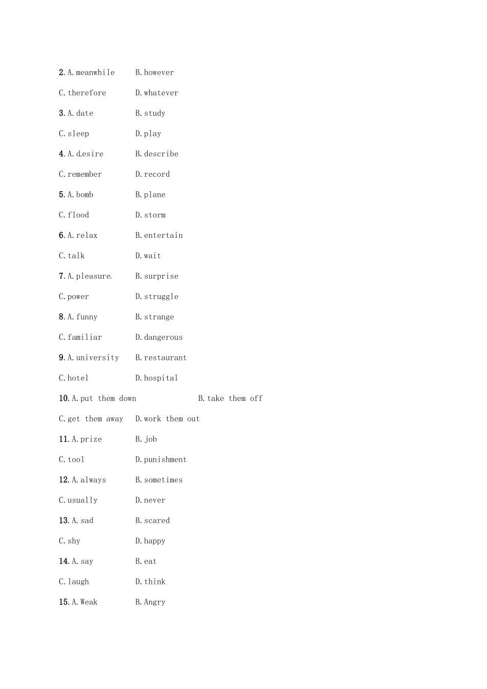 （福建专用）高考英语一轮复习 课时规范练33 Unit 3 Under the sea 新人教选修7-新人教高三选修7英语试题_第2页