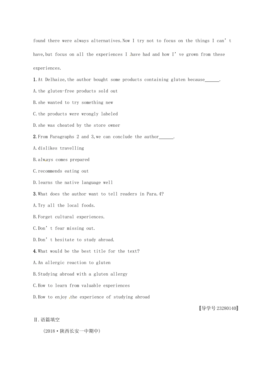 （福建专用）高考英语一轮复习 课时规范练35 Unit 5 Travelling abroad 新人教选修7-新人教高三选修7英语试题_第2页