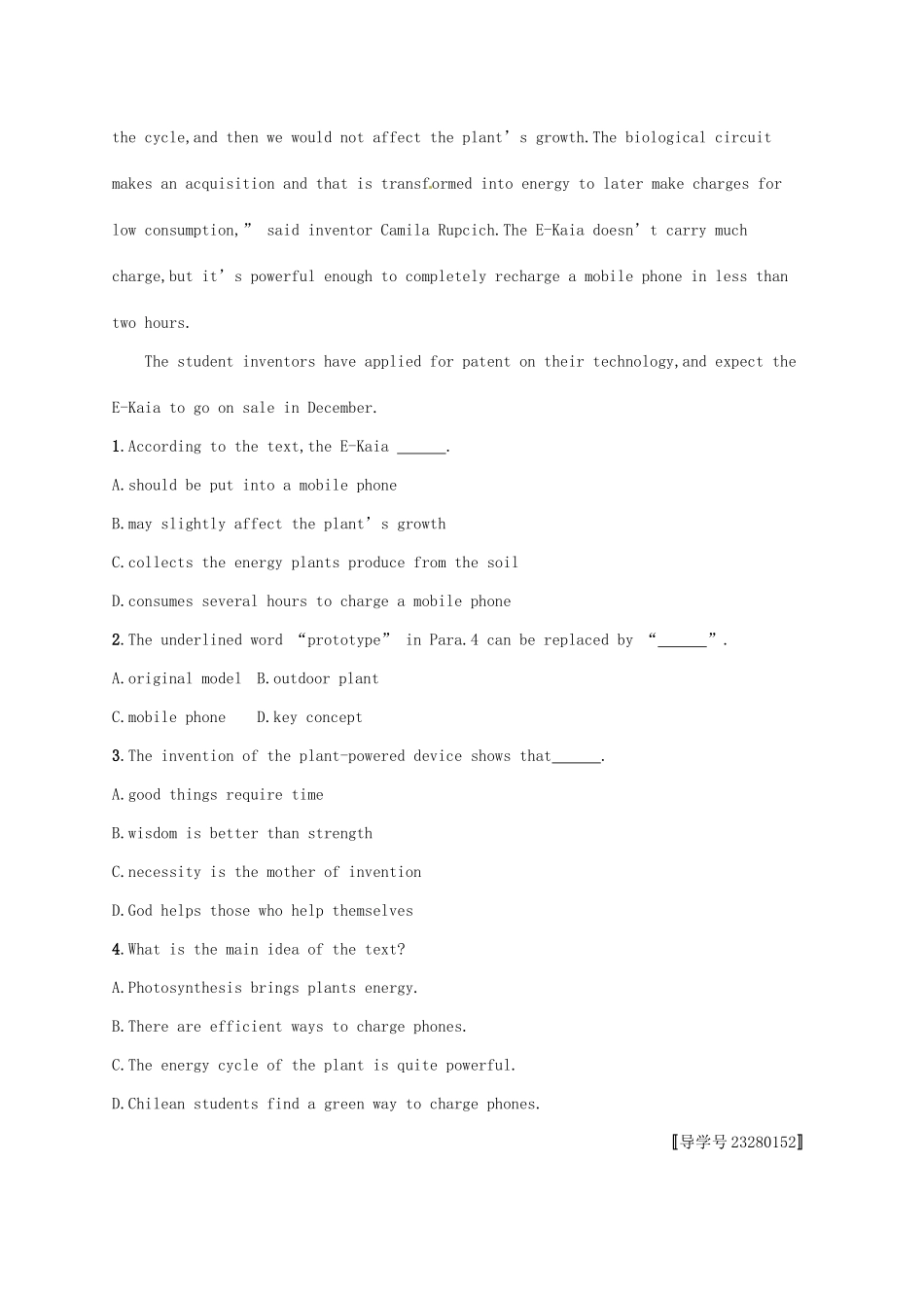 （福建专用）高考英语一轮复习 课时规范练38 Unit 3 Inventors and inventions 新人教选修8-新人教高三选修8英语试题_第2页