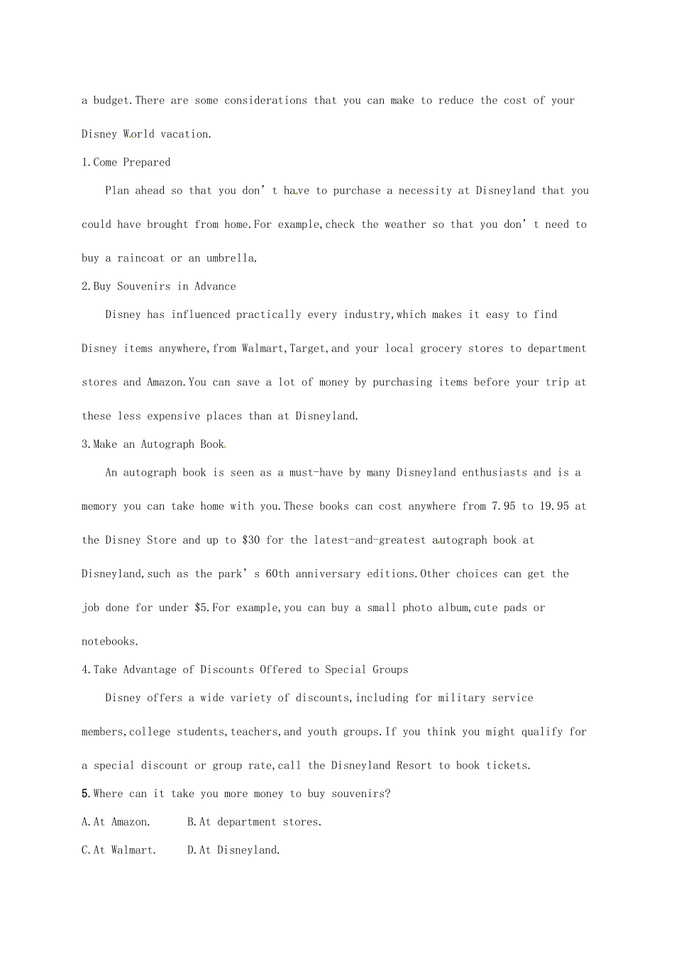 （福建专用）高考英语总复习 课时规范练1 Unit 1 Lifestyles（A）北师大必修1-北师大高三必修1英语试题_第3页