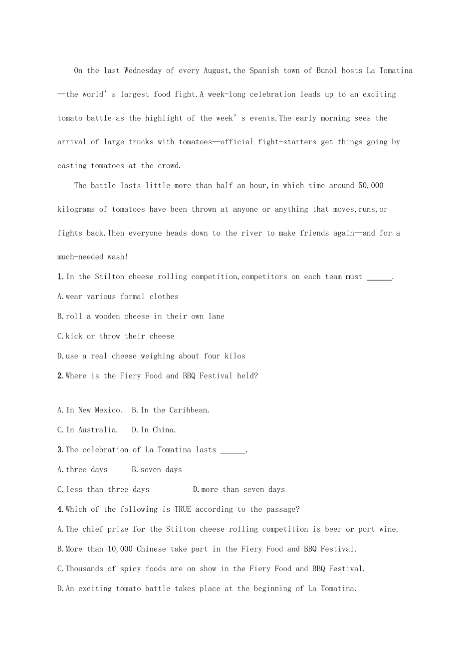 （福建专用）高考英语总复习 课时规范练6 Unit 3 Celebration（B）北师大必修1-北师大高三必修1英语试题_第2页