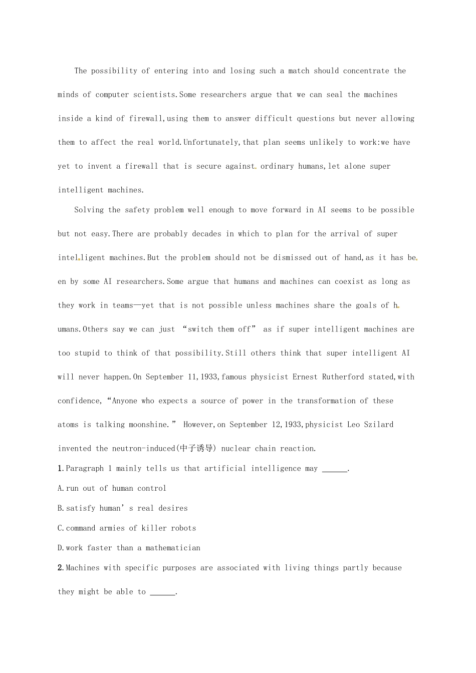 （福建专用）高考英语总复习 课时规范练7 Unit 4 Cyberspace（A）北师大必修2-北师大高三必修2英语试题_第2页