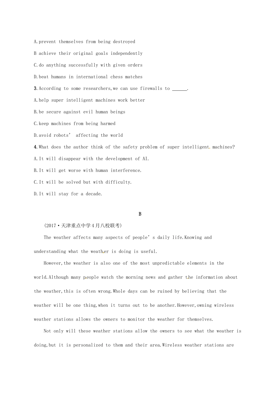 （福建专用）高考英语总复习 课时规范练7 Unit 4 Cyberspace（A）北师大必修2-北师大高三必修2英语试题_第3页