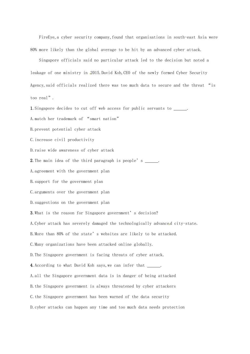 （福建专用）高考英语总复习 课时规范练8 Unit 4 Cyberspace（B）北师大必修2-北师大高三必修2英语试题_第2页