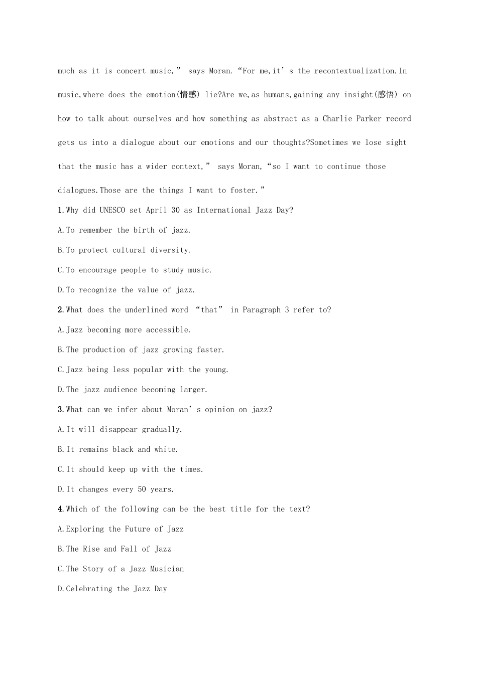 （福建专用）高考英语总复习 课时规范练9 Unit 5 Rhythm（A）北师大必修2-北师大高三必修2英语试题_第2页