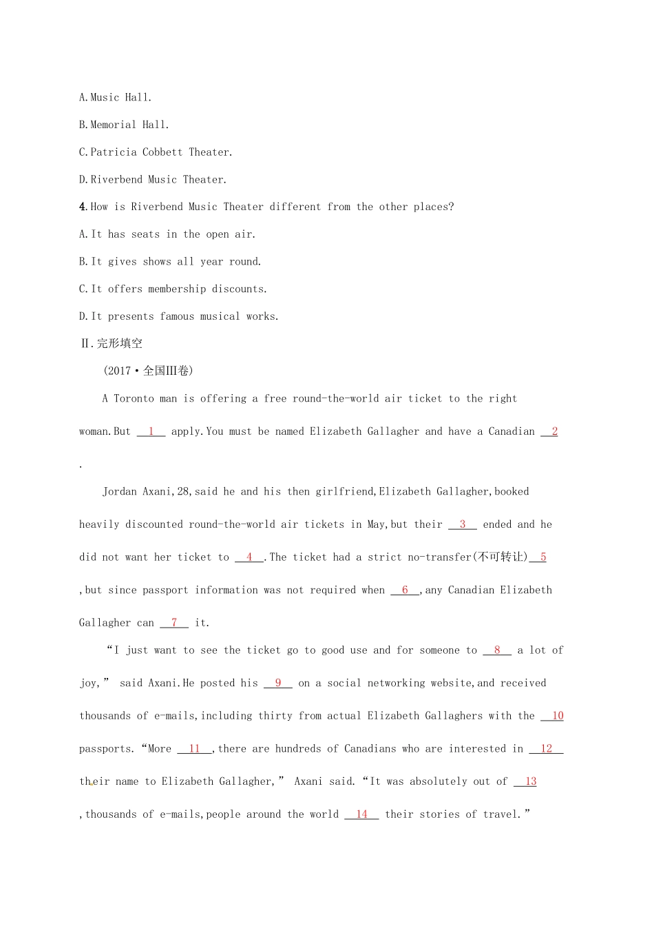 （福建专用）高考英语总复习 课时规范练10 Unit 5 Rhythm（B）北师大必修2-北师大高三必修2英语试题_第2页