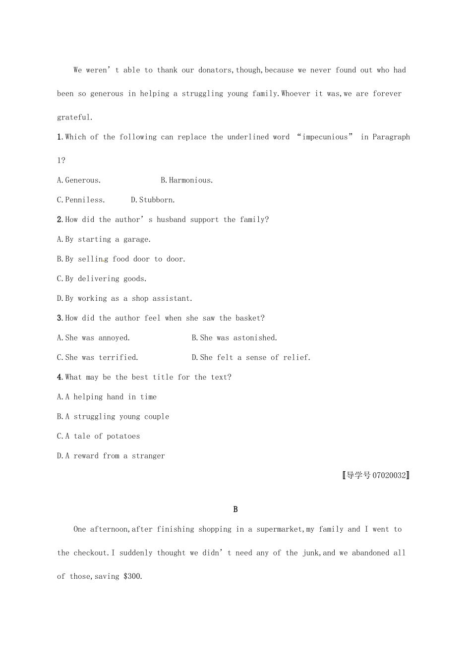 （福建专用）高考英语总复习 课时规范练19 Unit 10 Money（A）北师大必修4-北师大高三必修4英语试题_第2页