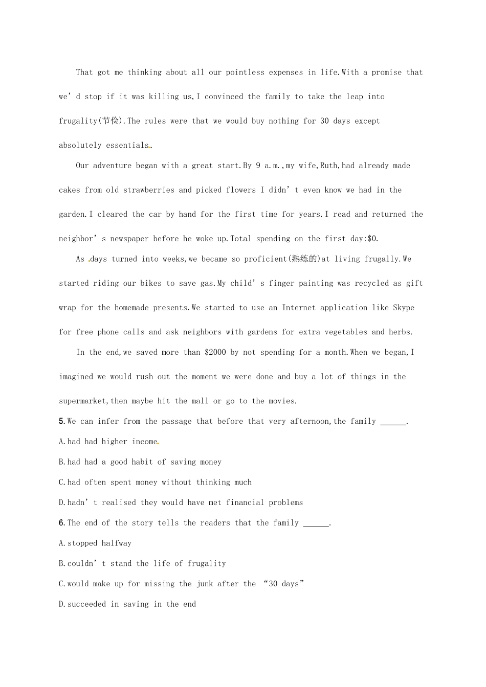 （福建专用）高考英语总复习 课时规范练19 Unit 10 Money（A）北师大必修4-北师大高三必修4英语试题_第3页