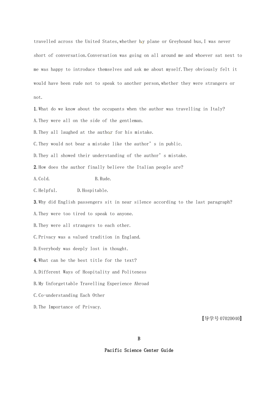 （福建专用）高考英语总复习 课时规范练23 Unit 12 Culture Shock（A）北师大必修4-北师大高三必修4英语试题_第2页